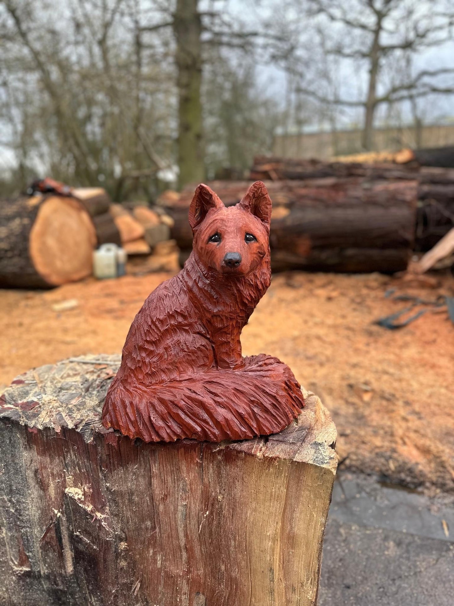 Baby Fox Chainsaw Sculpture