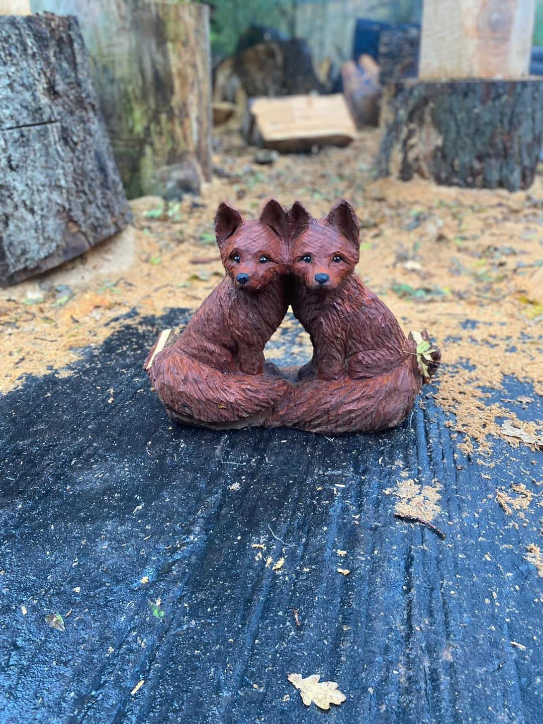 Baby Fox Chainsaw Sculpture